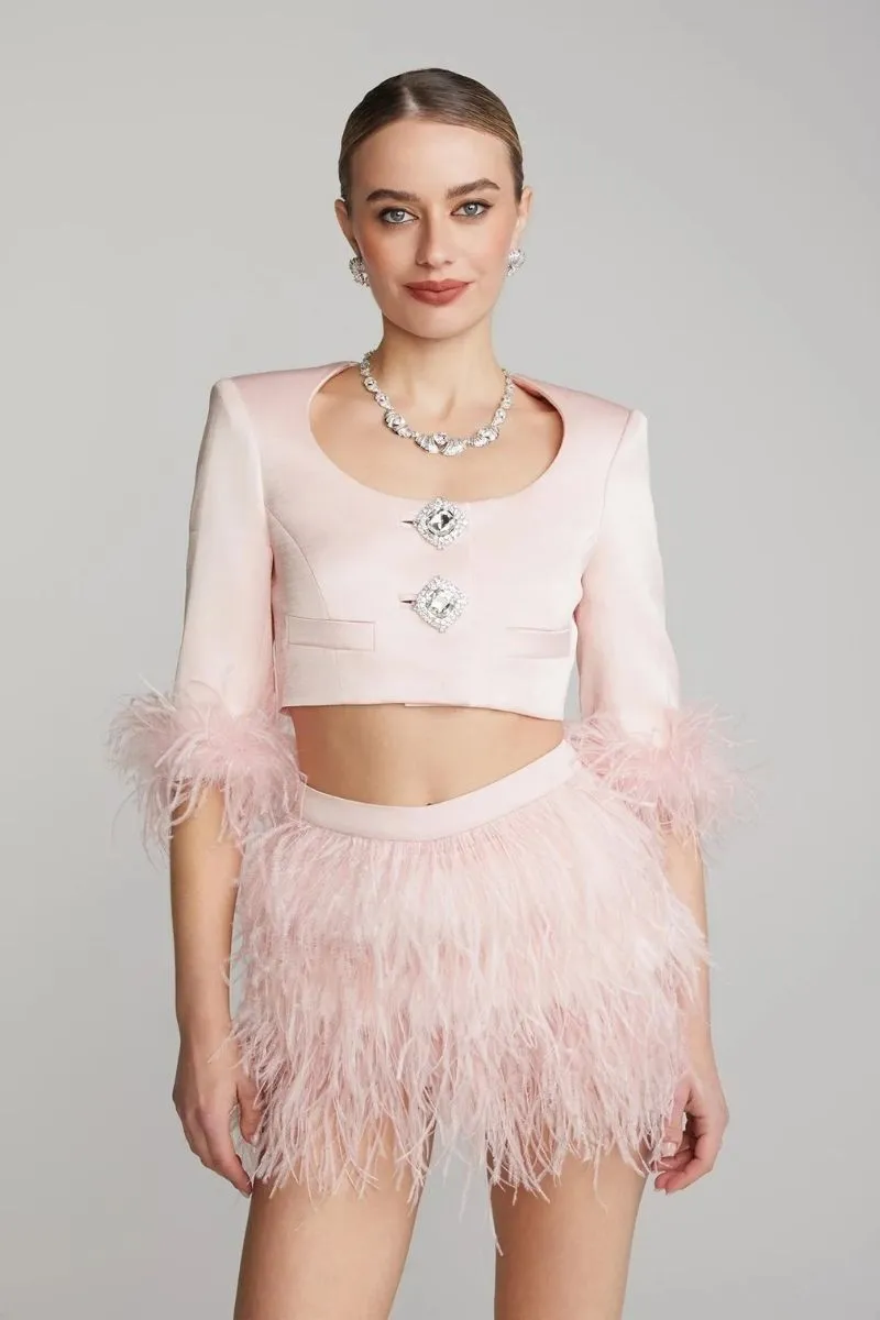 AMBRE PINK FEATHER MINI SKIRT