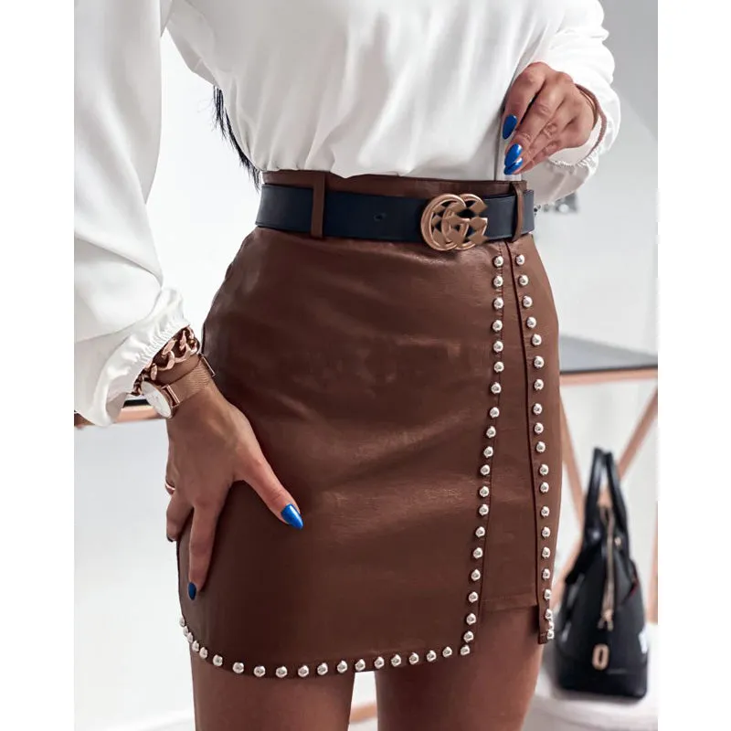 Amy Fashion - Elegant Fashion Rivets PU Leather Skirts