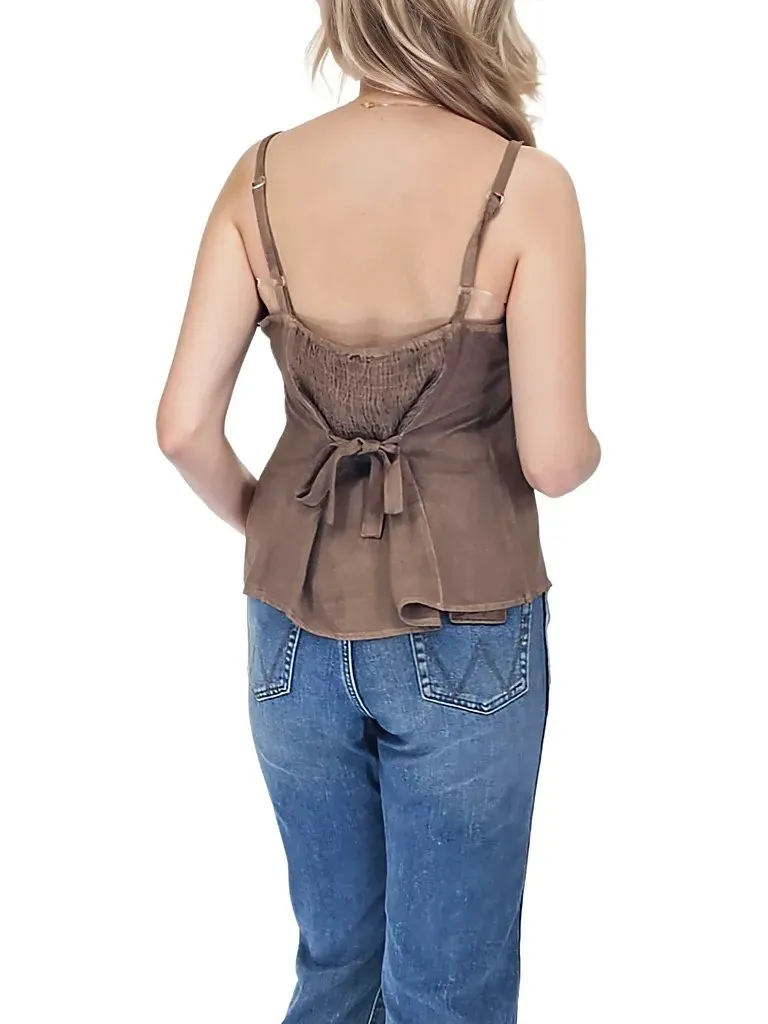Antiqued Brown Boho Hand-Dyed Lace Crop Top – Stretch Fit | Tenku Designs