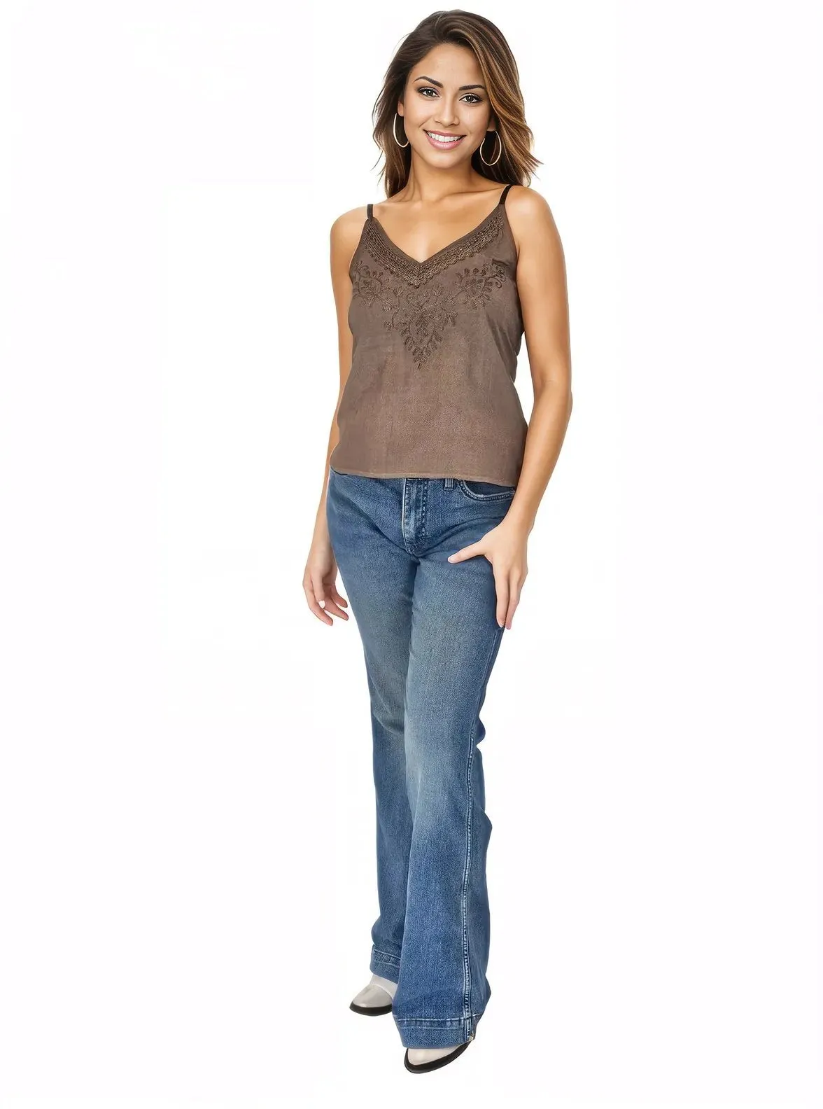 Antiqued Brown Boho Hand-Dyed Lace Crop Top – Stretch Fit | Tenku Designs
