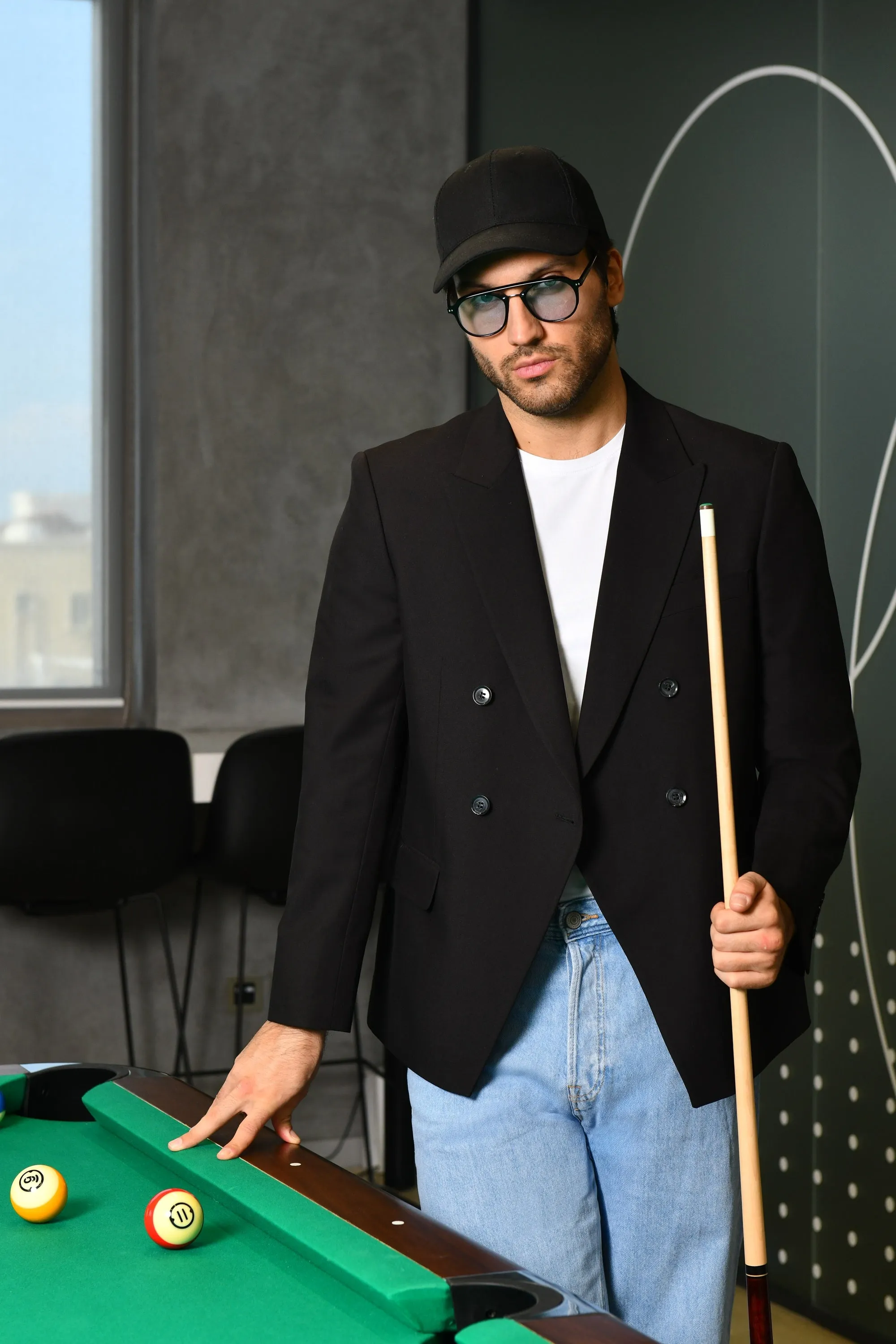 Black Double-Breasted Blazer  Unique V-Cut Precision for Elevated Style Online UAE