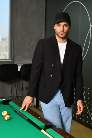 Black Double-Breasted Blazer  Unique V-Cut Precision for Elevated Style Online UAE