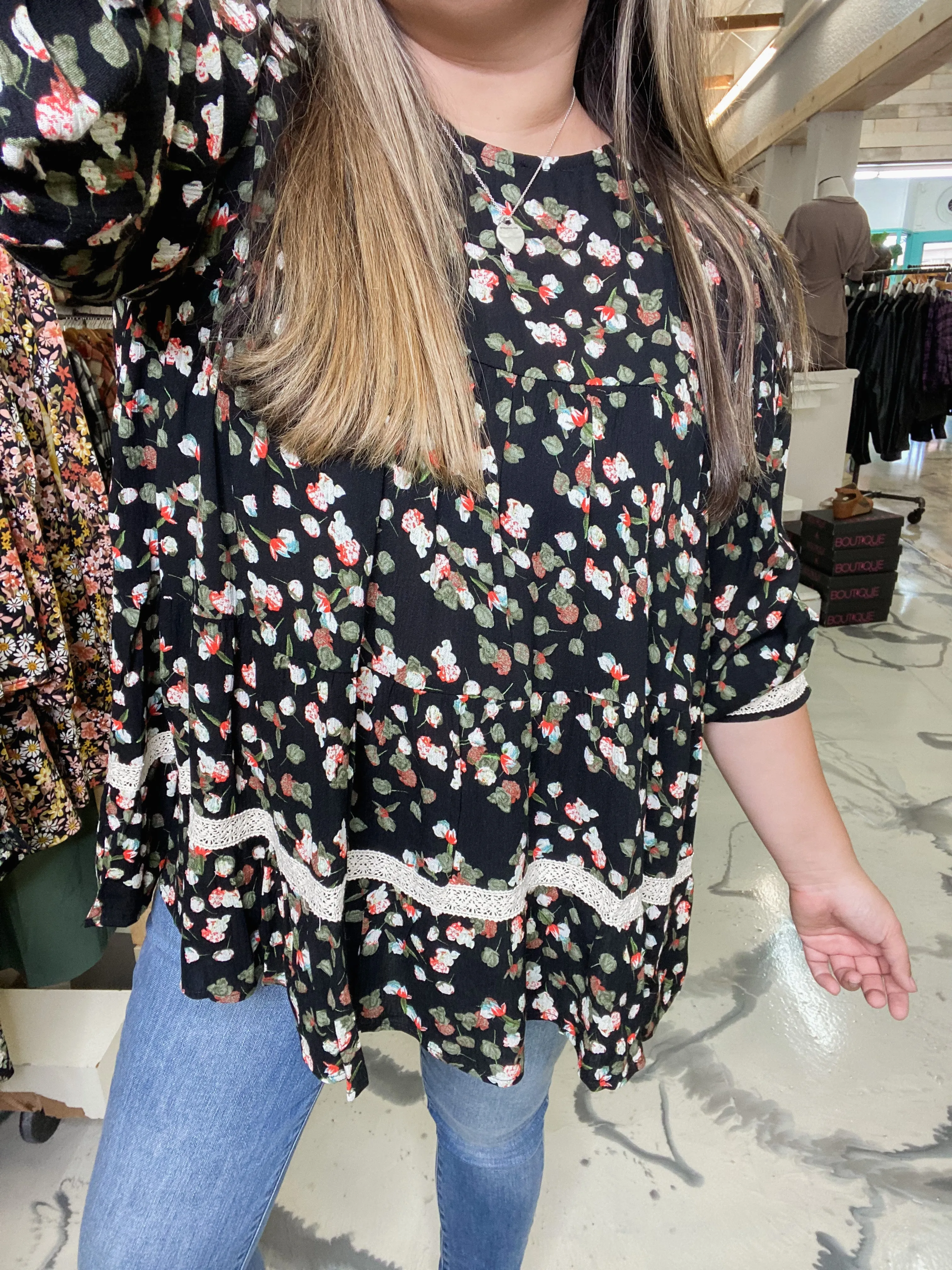 Black Floral Babydoll