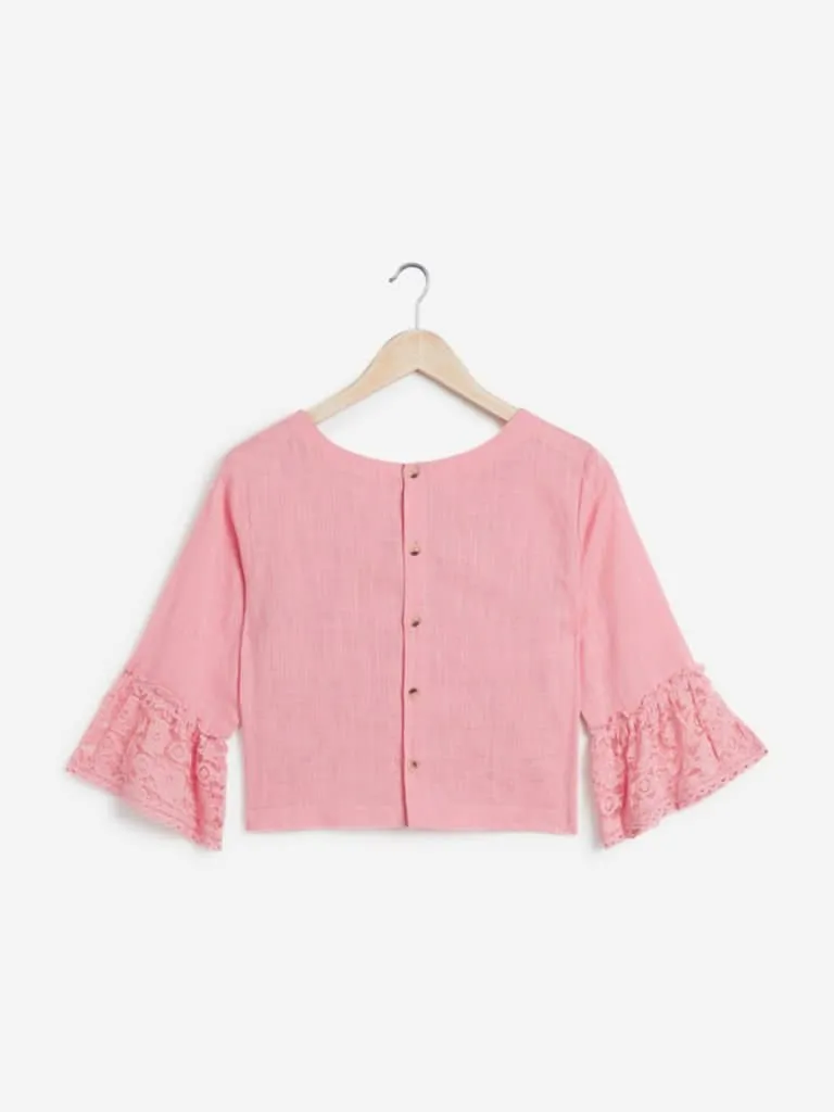Bombay Paisley Pink Embroidered Ethnic Crop-Top
