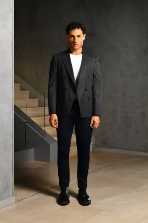 Charcoal Pinstripe Double-Breasted Blazer  V-Cut Online UAE