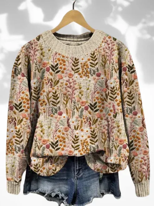 Comfortable Floral Sweater