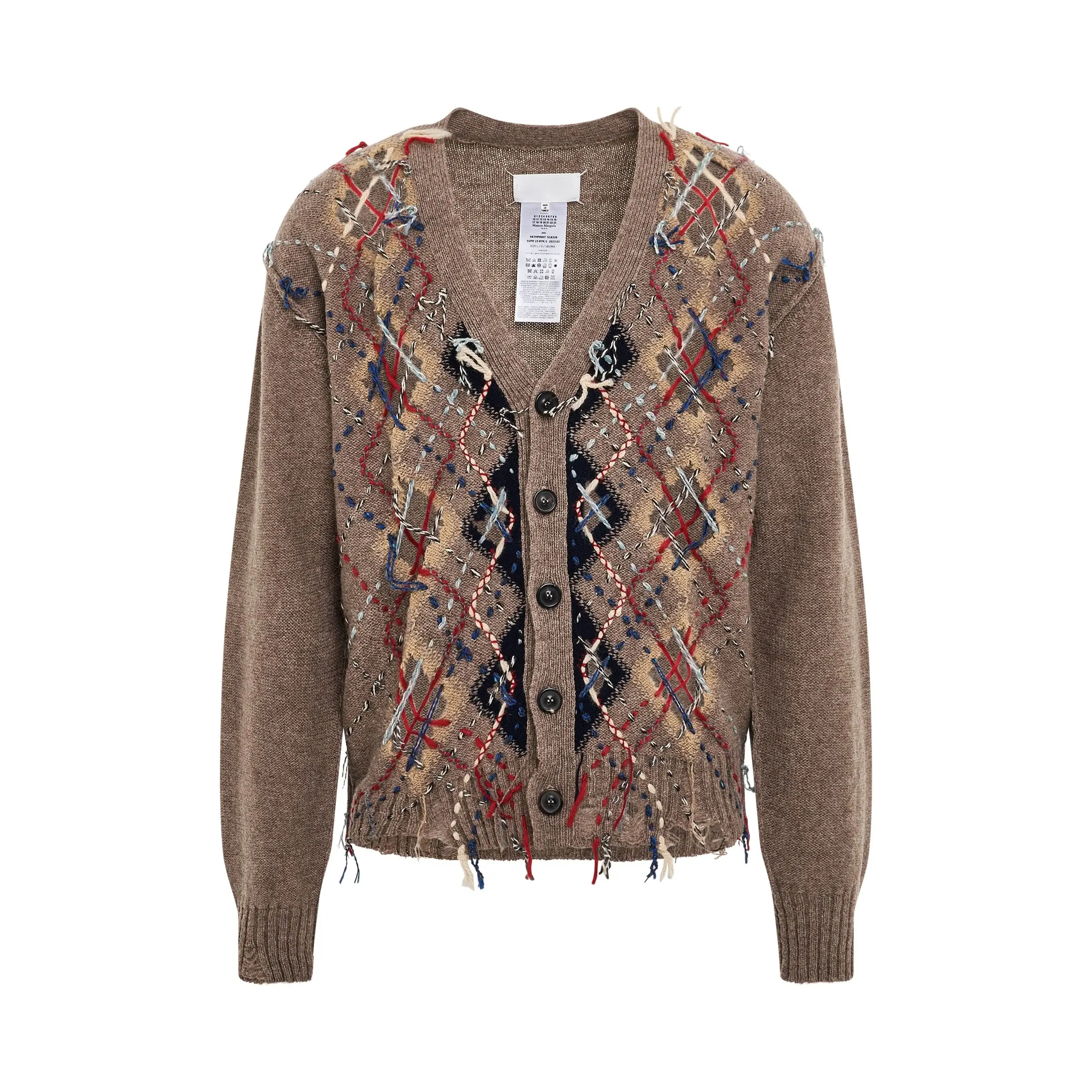 Contrasting Stitch Argyle Cardigan