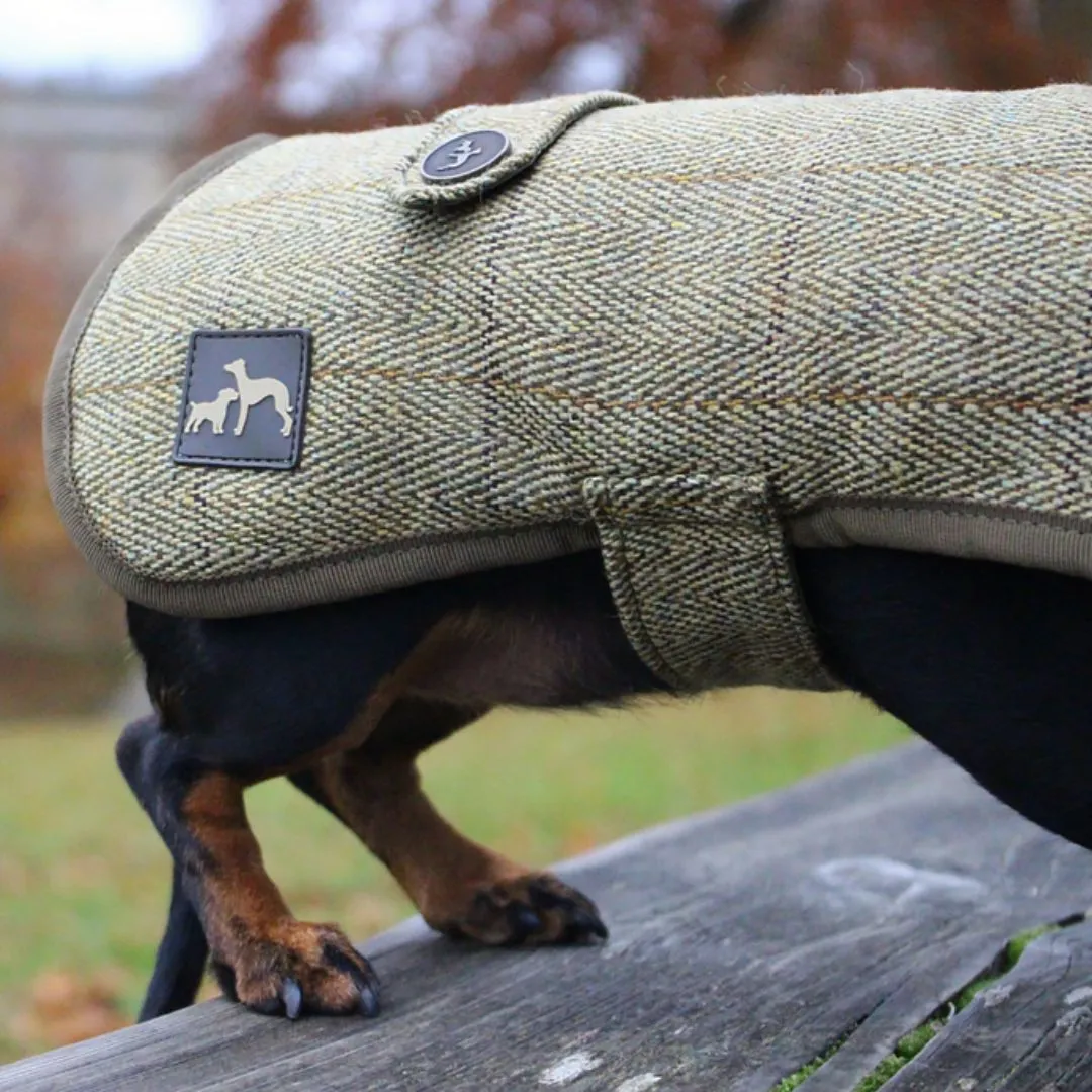 Country and Twee Green Tweed Water Resistant Dachshund Dog Coat