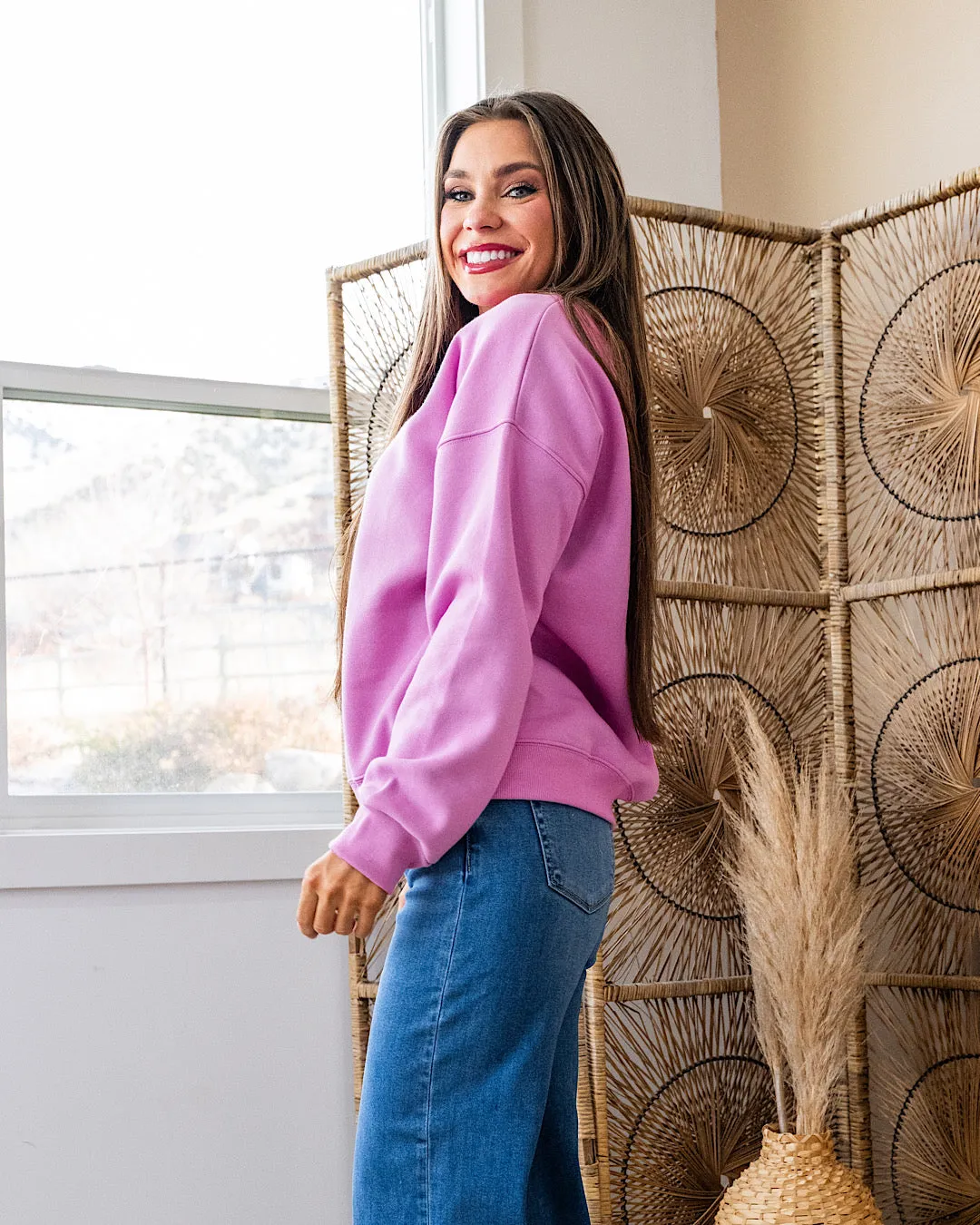 Cozy Crewneck Sweatshirt - Bright Mauve