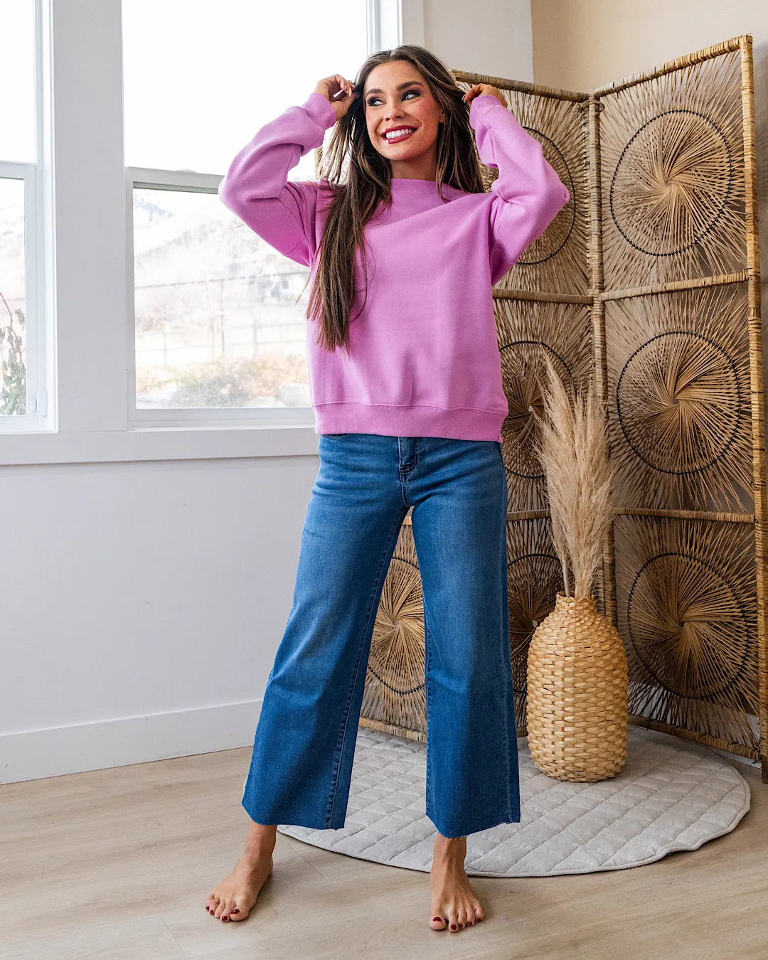 Cozy Crewneck Sweatshirt - Bright Mauve