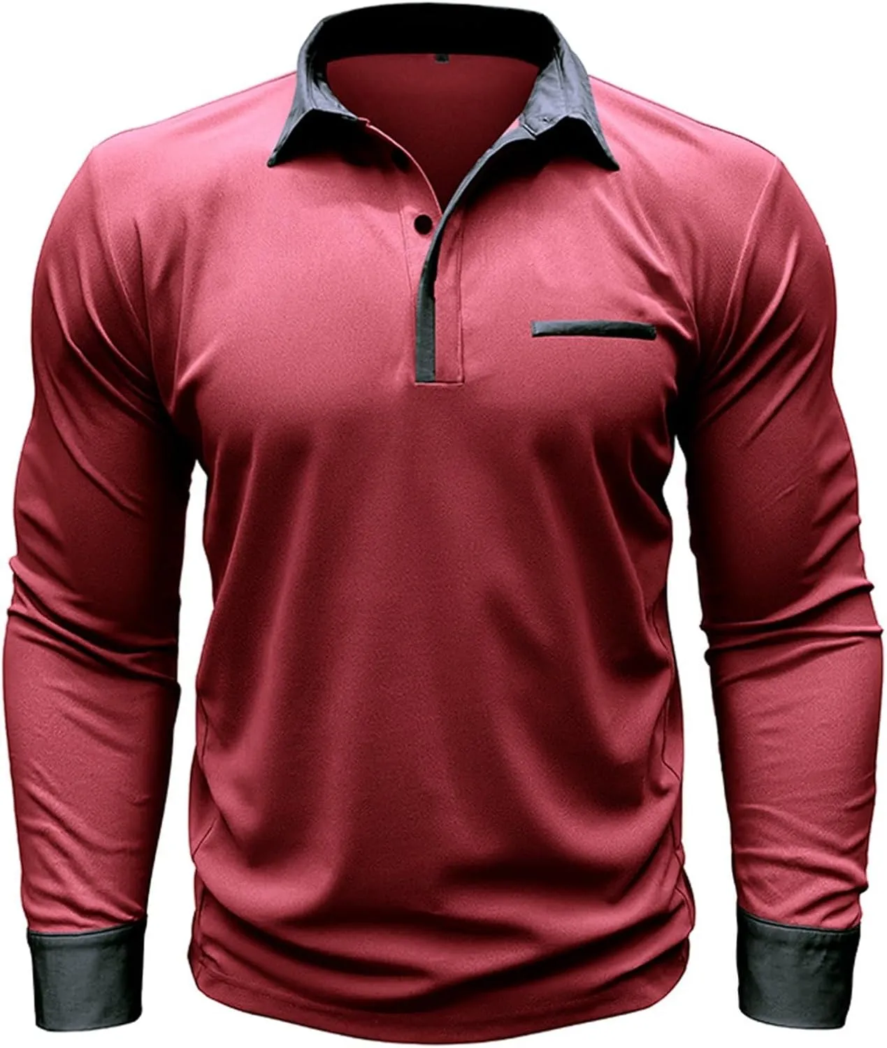 CRNTCEM Mens Long Sleeves Button Up Polo Shirts Chinos Cotton Slim Fit Tennis Shirts Lapel Collar Business Work Golf Teeshirt