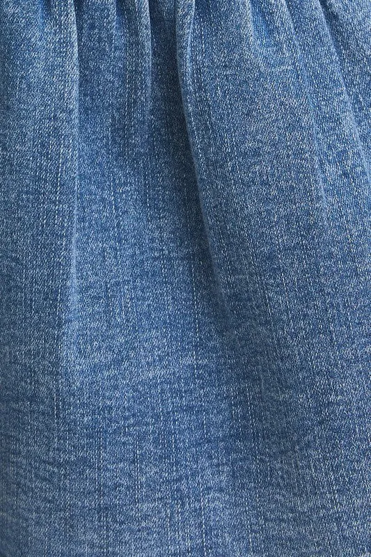 Denim Peplum Tie-Front Blouse