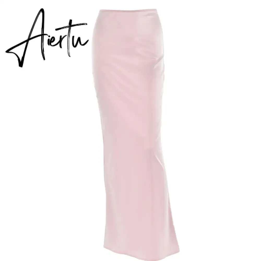 Elegant Solid Satin Women'S Skirt Fashion Slim High Waist Maxi Skirts Elegant Simple Slik Casual Female Clothing