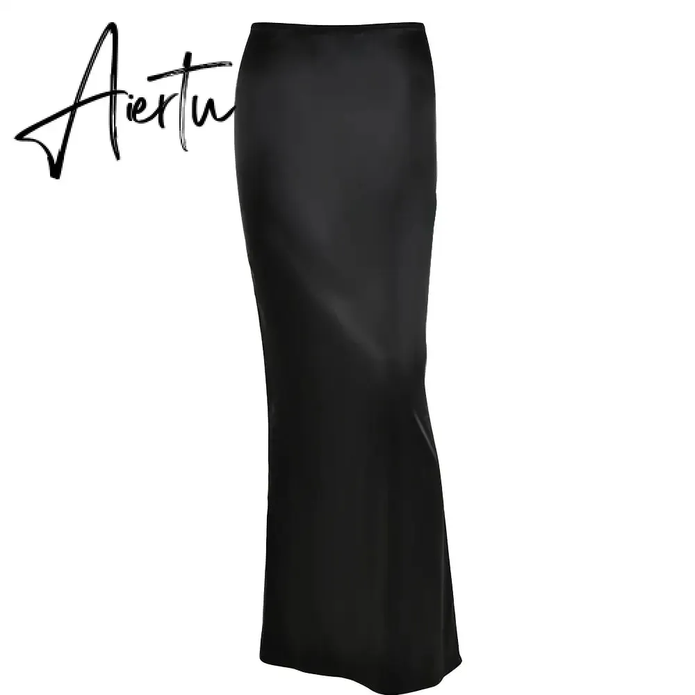 Elegant Solid Satin Women'S Skirt Fashion Slim High Waist Maxi Skirts Elegant Simple Slik Casual Female Clothing