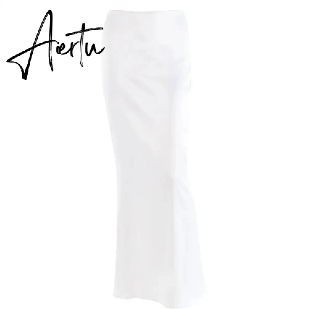 Elegant Solid Satin Women'S Skirt Fashion Slim High Waist Maxi Skirts Elegant Simple Slik Casual Female Clothing