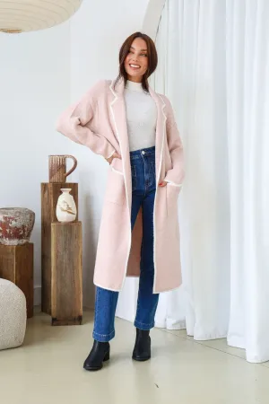 Ember Longer Line Contrast Stitch Coatigan - Blush/Ivory