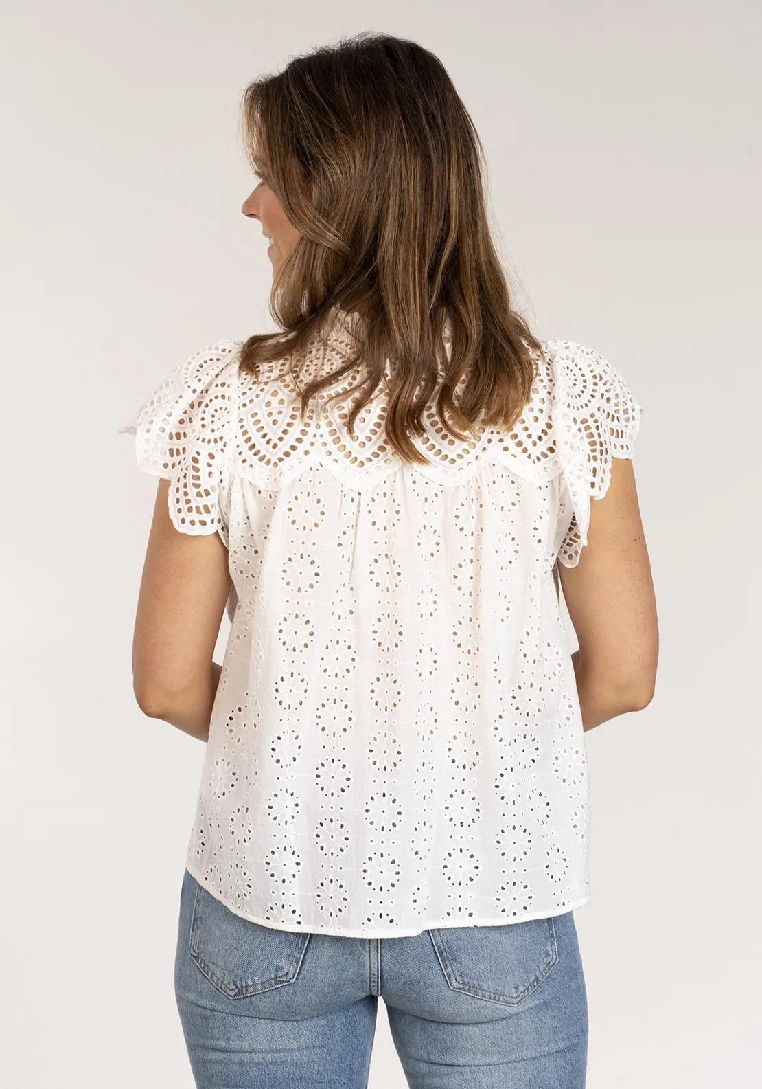 Embroidered Anglaise Top - White
