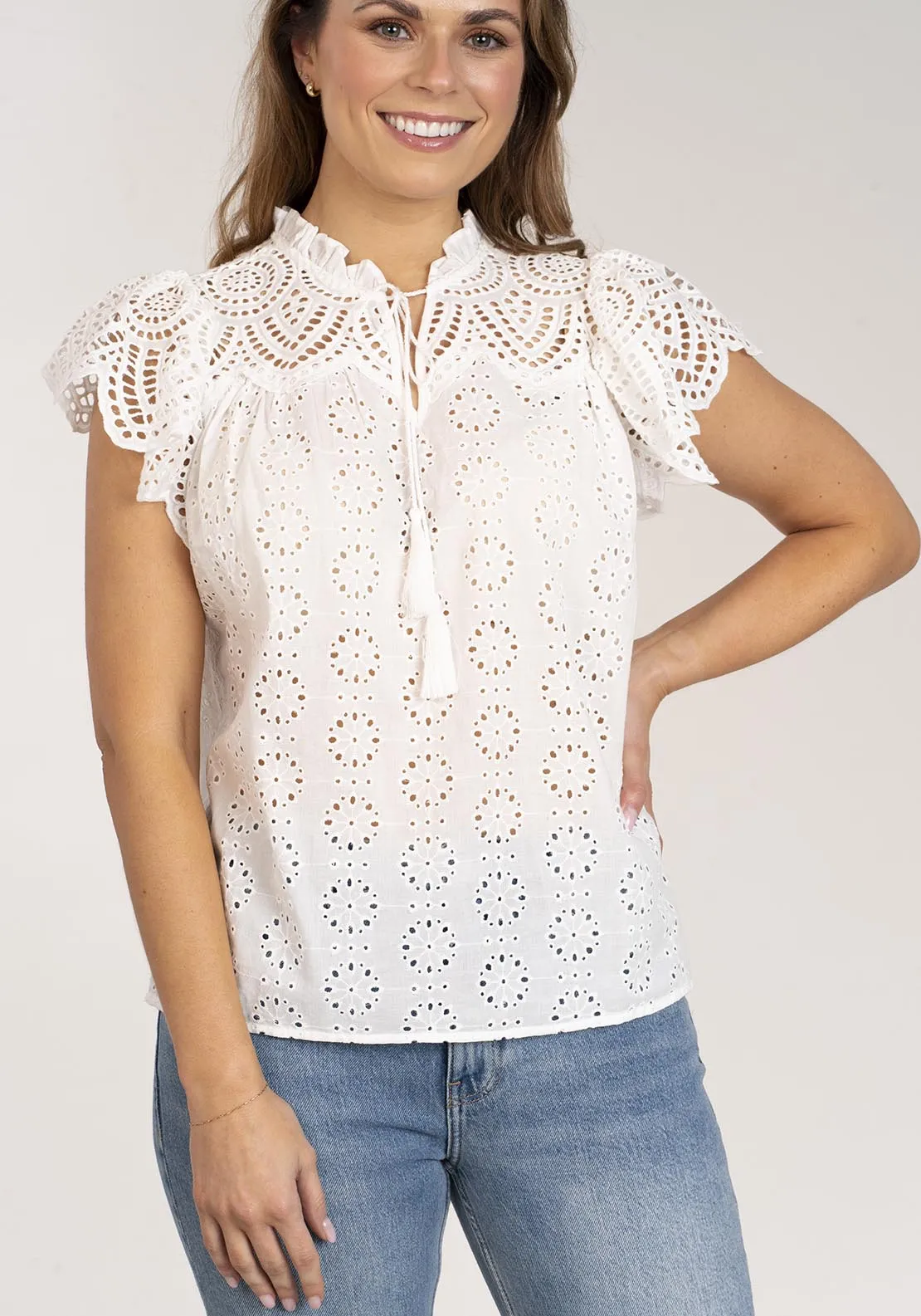 Embroidered Anglaise Top - White