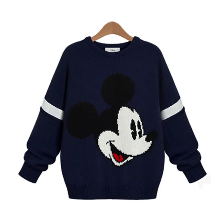 Embroidery Contrast Color Pullover Scoop Knit Sweater