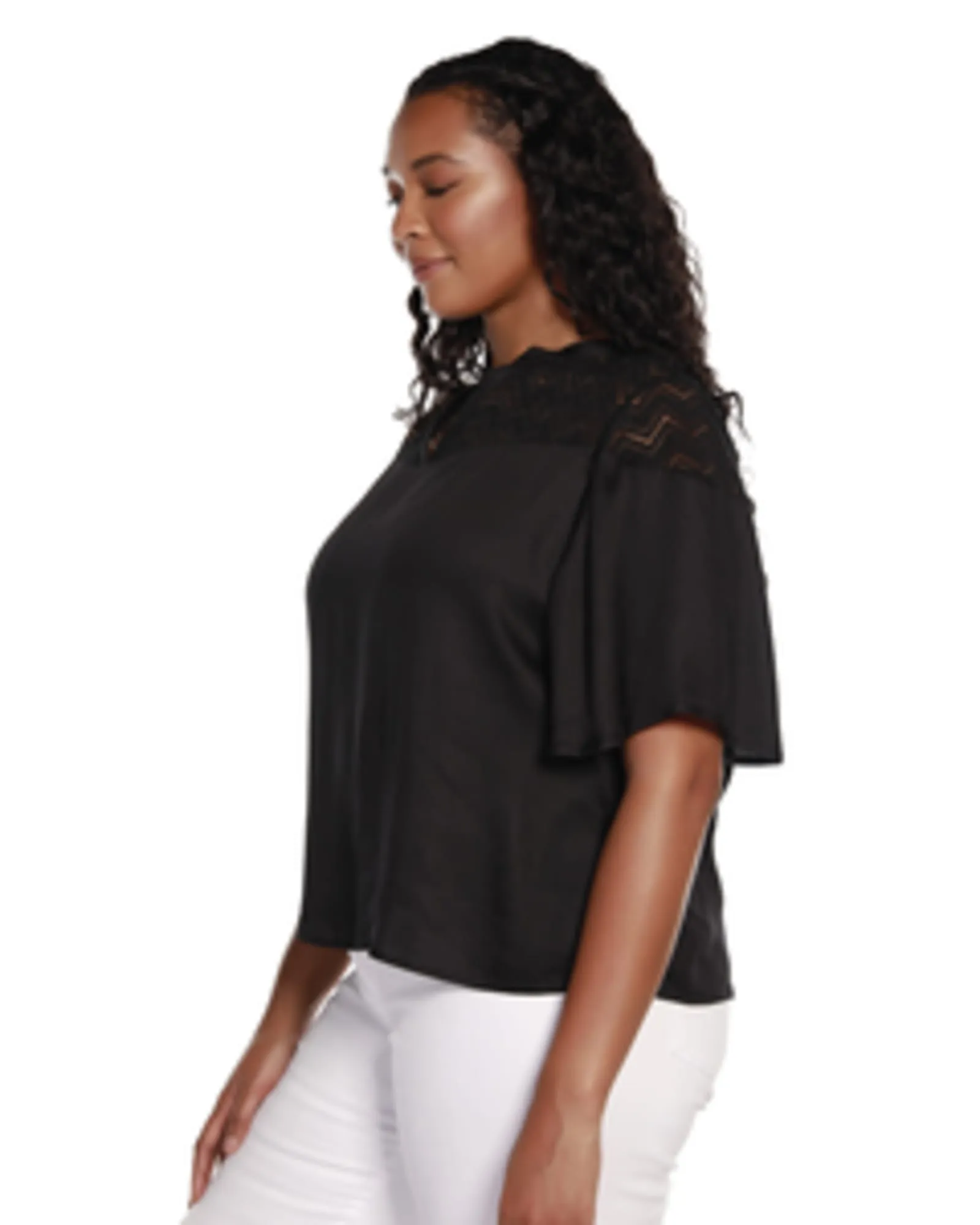 Eva Lace Detail Top | Black