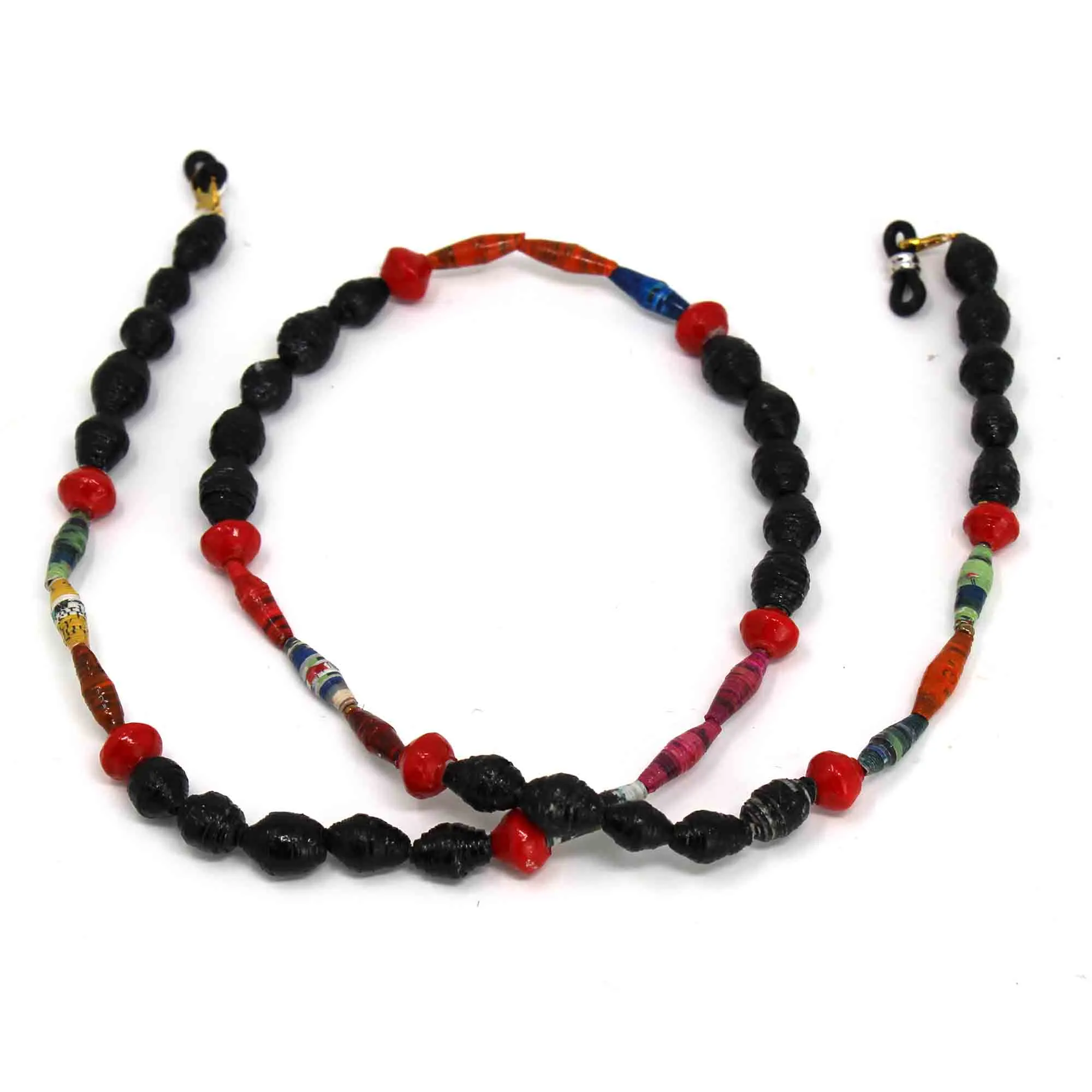 Face Mask/Eyeglass Paper Bead Chain, Small Black Beads