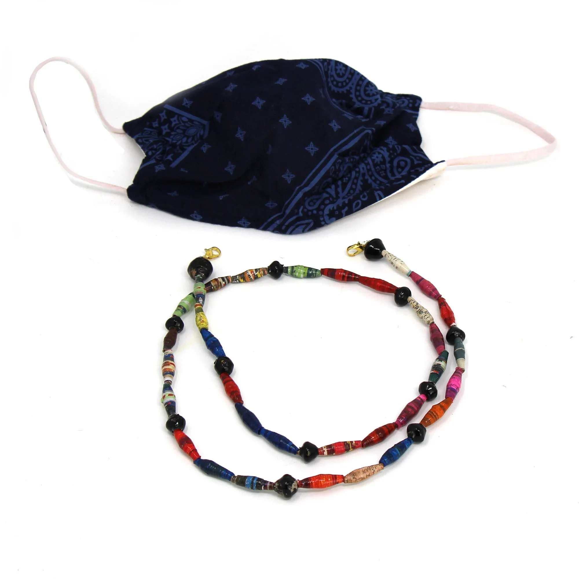 Face Mask/Eyeglass Paper Bead Chain, Small Black Beads
