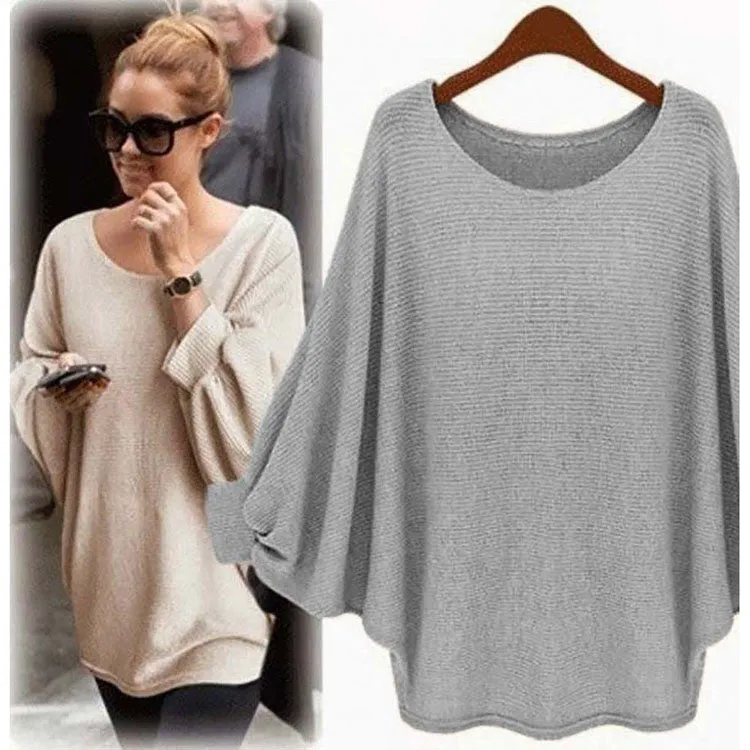 Fashion Batwing Sleeve Scoop Loose Candy Color Sweater