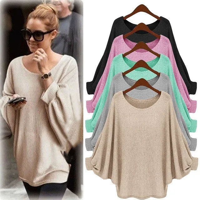 Fashion Batwing Sleeve Scoop Loose Candy Color Sweater