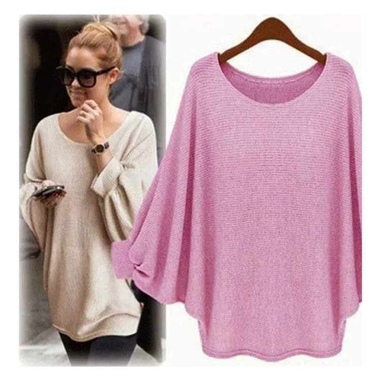 Fashion Batwing Sleeve Scoop Loose Candy Color Sweater