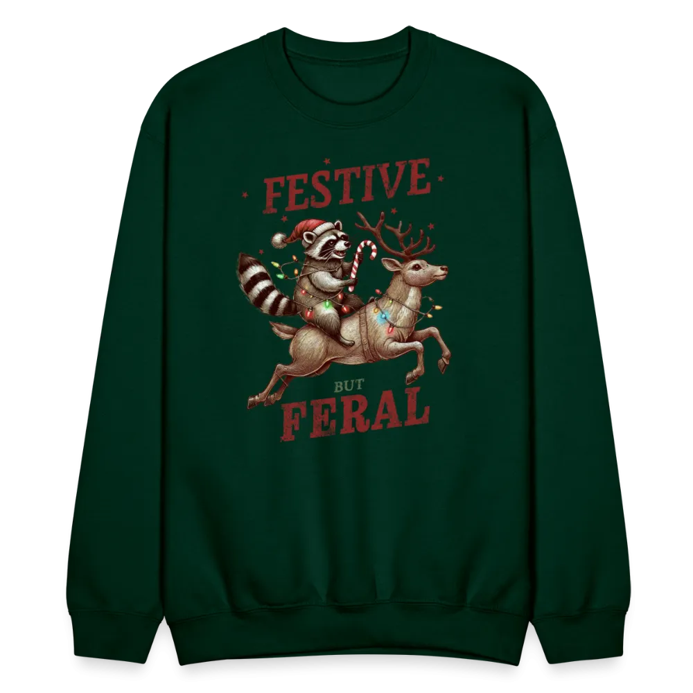 Festive But Feral Raccoon Christmas Sweatshirt