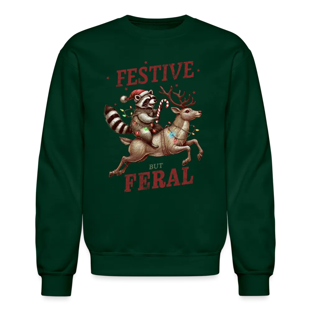 Festive But Feral Raccoon Christmas Sweatshirt