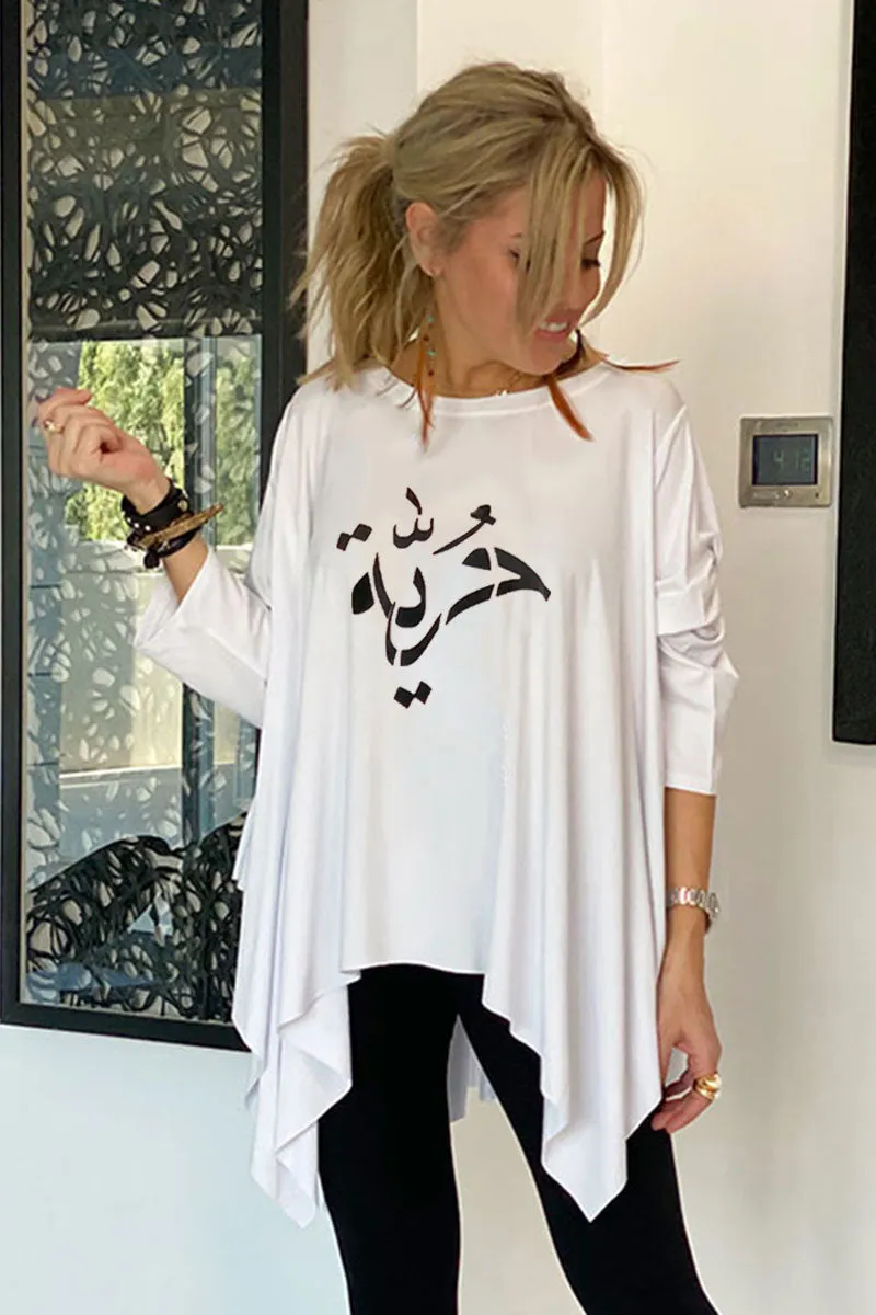 Freedom Long Sleeves Poncho Top - White / Black