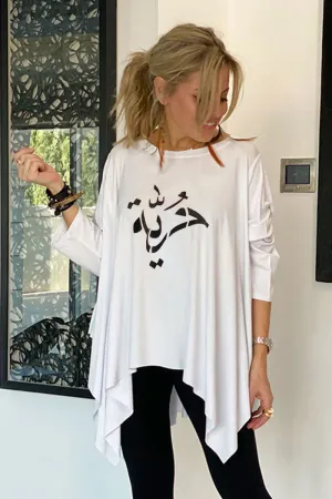 Freedom Long Sleeves Poncho Top - White / Black
