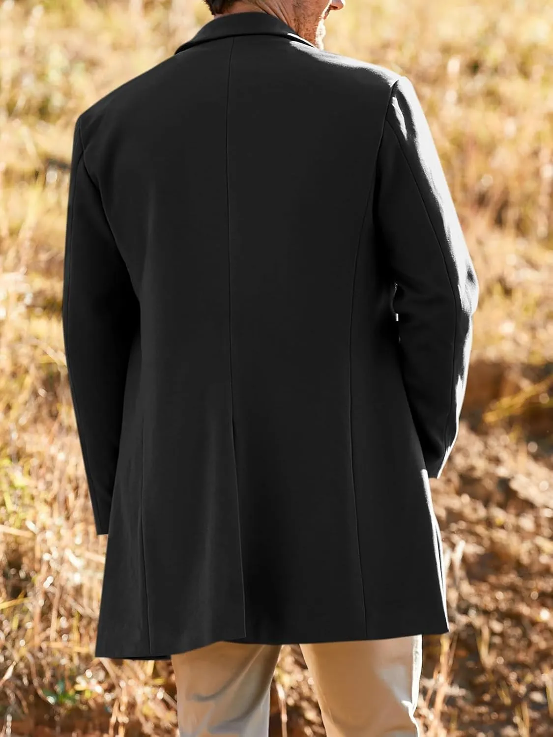 Gafeng Men's Trench Coat Slim Fit Notch Lapel Single Breasted Top Coat Winter Warm Cotton Business Long Jacket Overcoat