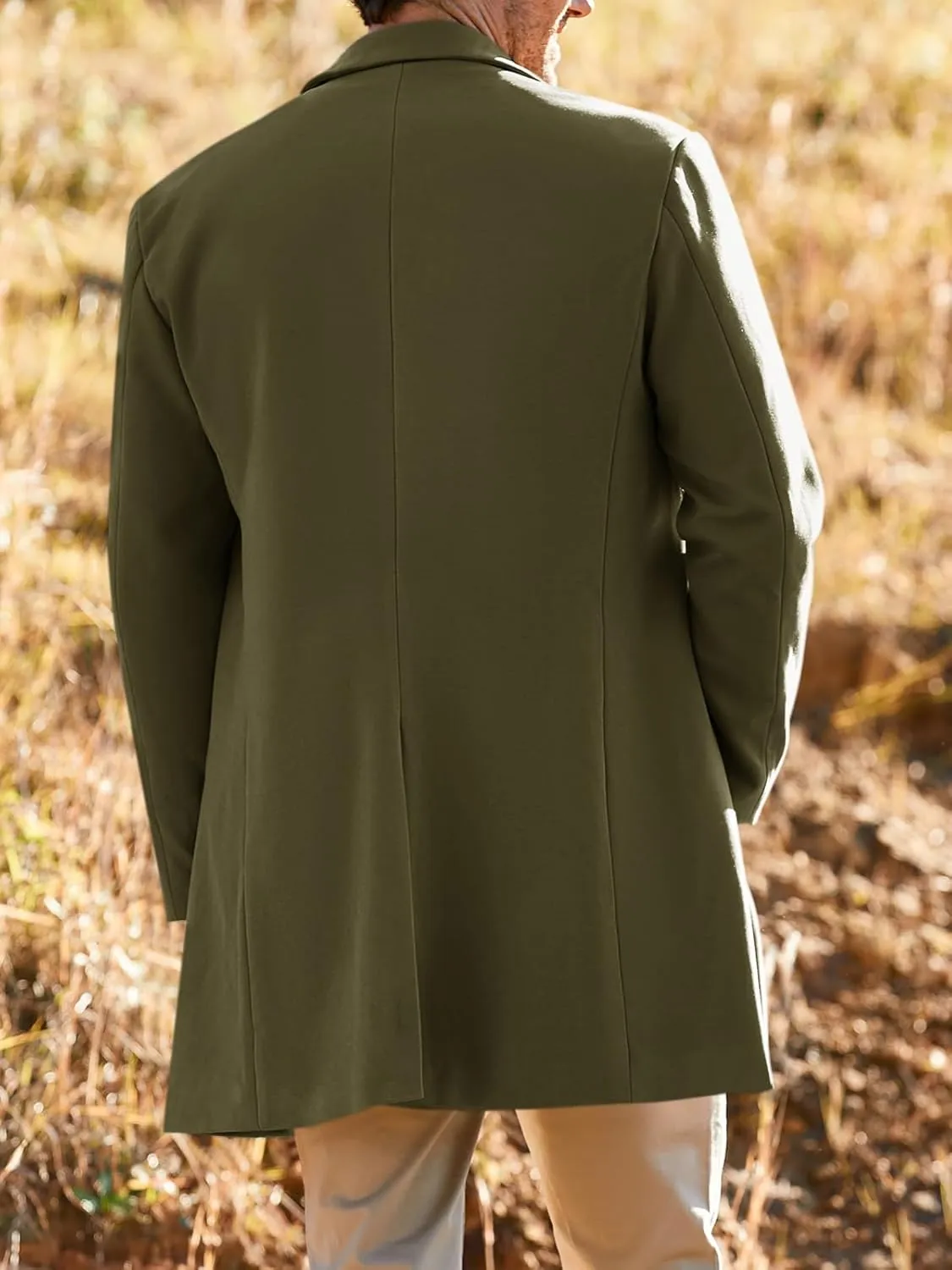 Gafeng Men's Trench Coat Slim Fit Notch Lapel Single Breasted Top Coat Winter Warm Cotton Business Long Jacket Overcoat