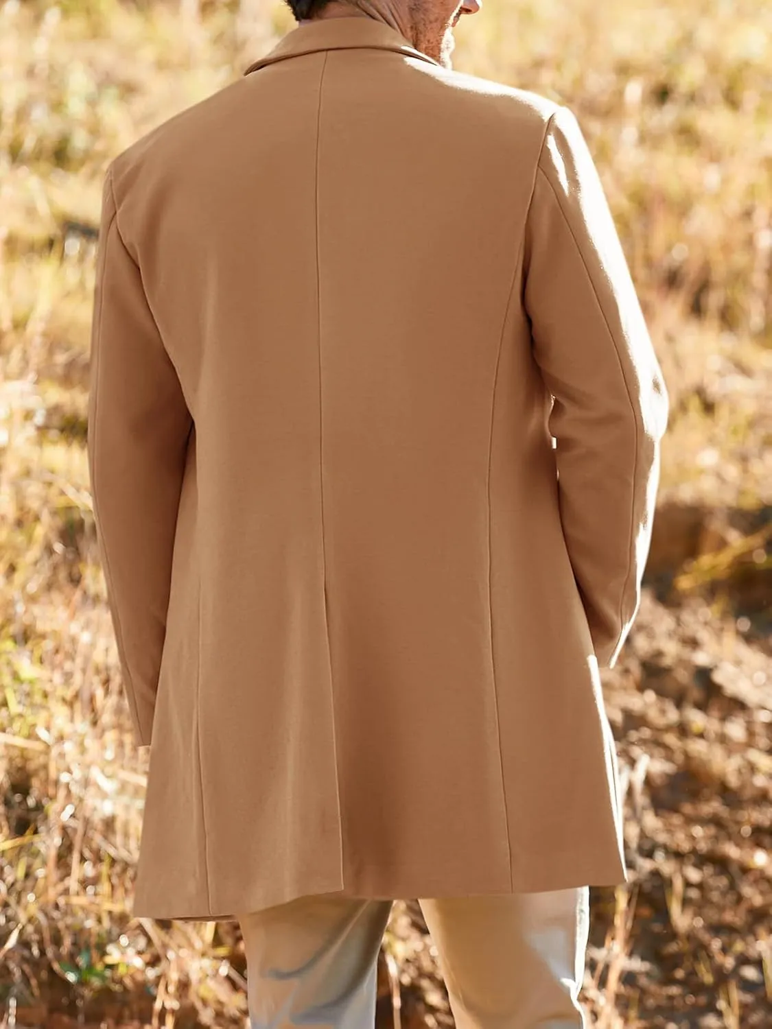 Gafeng Men's Trench Coat Slim Fit Notch Lapel Single Breasted Top Coat Winter Warm Cotton Business Long Jacket Overcoat