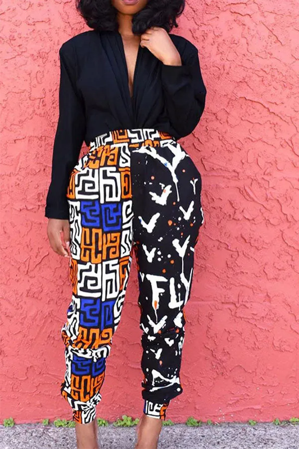 Geometric Print Patchwork Stylish Bloomers Pants