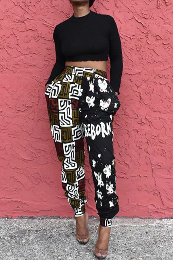 Geometric Print Patchwork Stylish Bloomers Pants