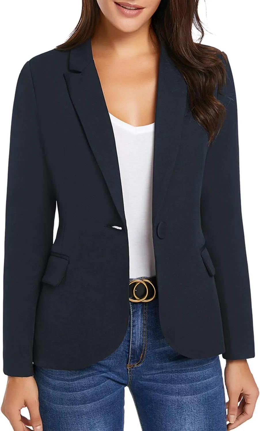 GRAPENT Women's Business Casual Pockets Work Office Blazer Back Slit Jacket Suit