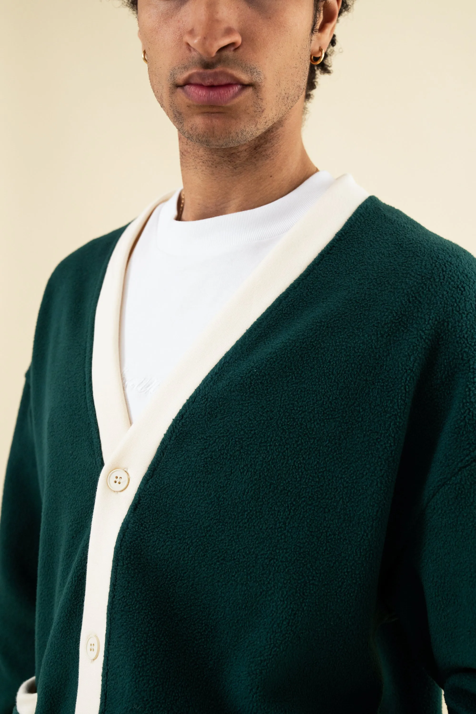 HARVARD REVERSE FLEECE CARDIGAN - BOTTLE GREEN
