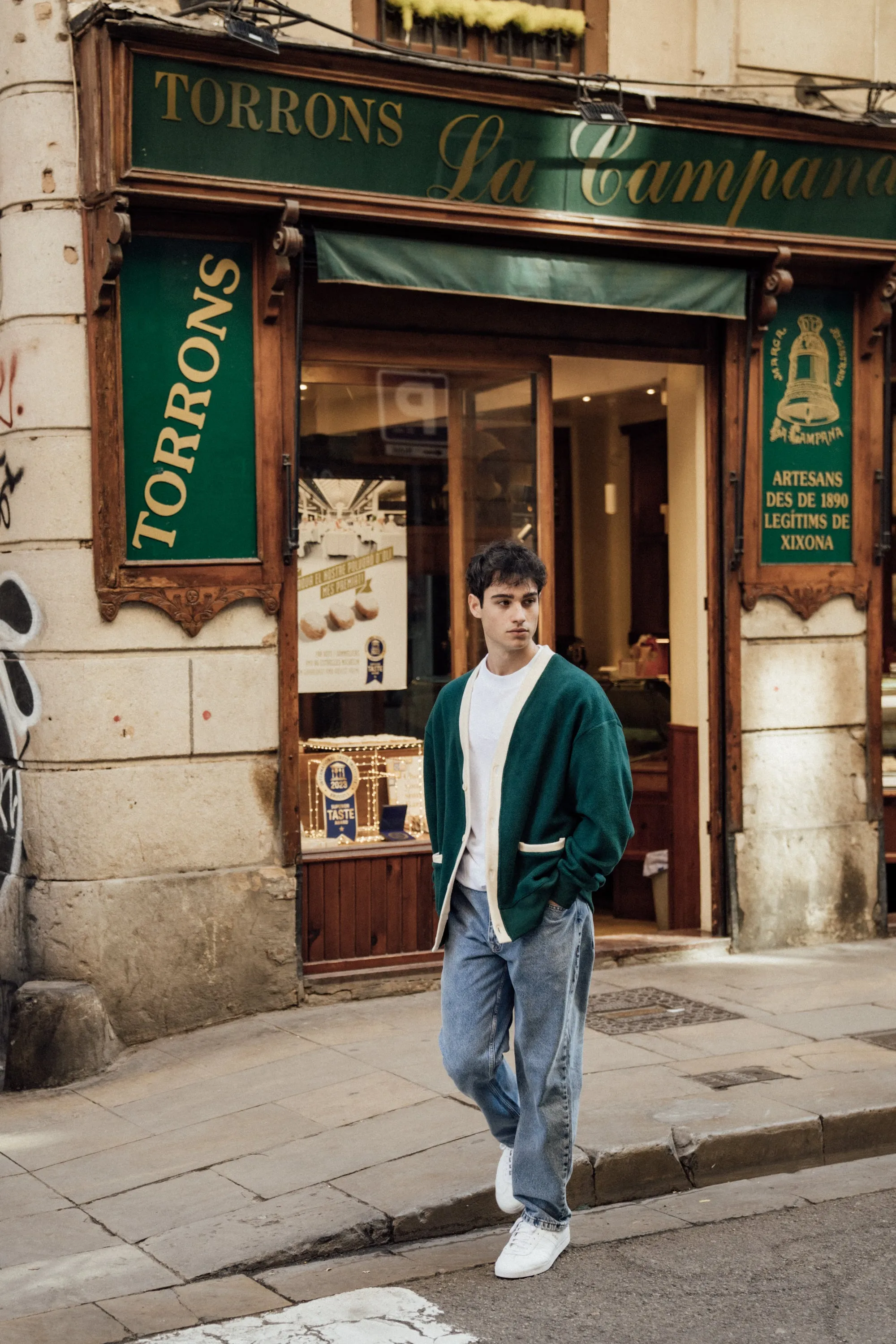 HARVARD REVERSE FLEECE CARDIGAN - BOTTLE GREEN