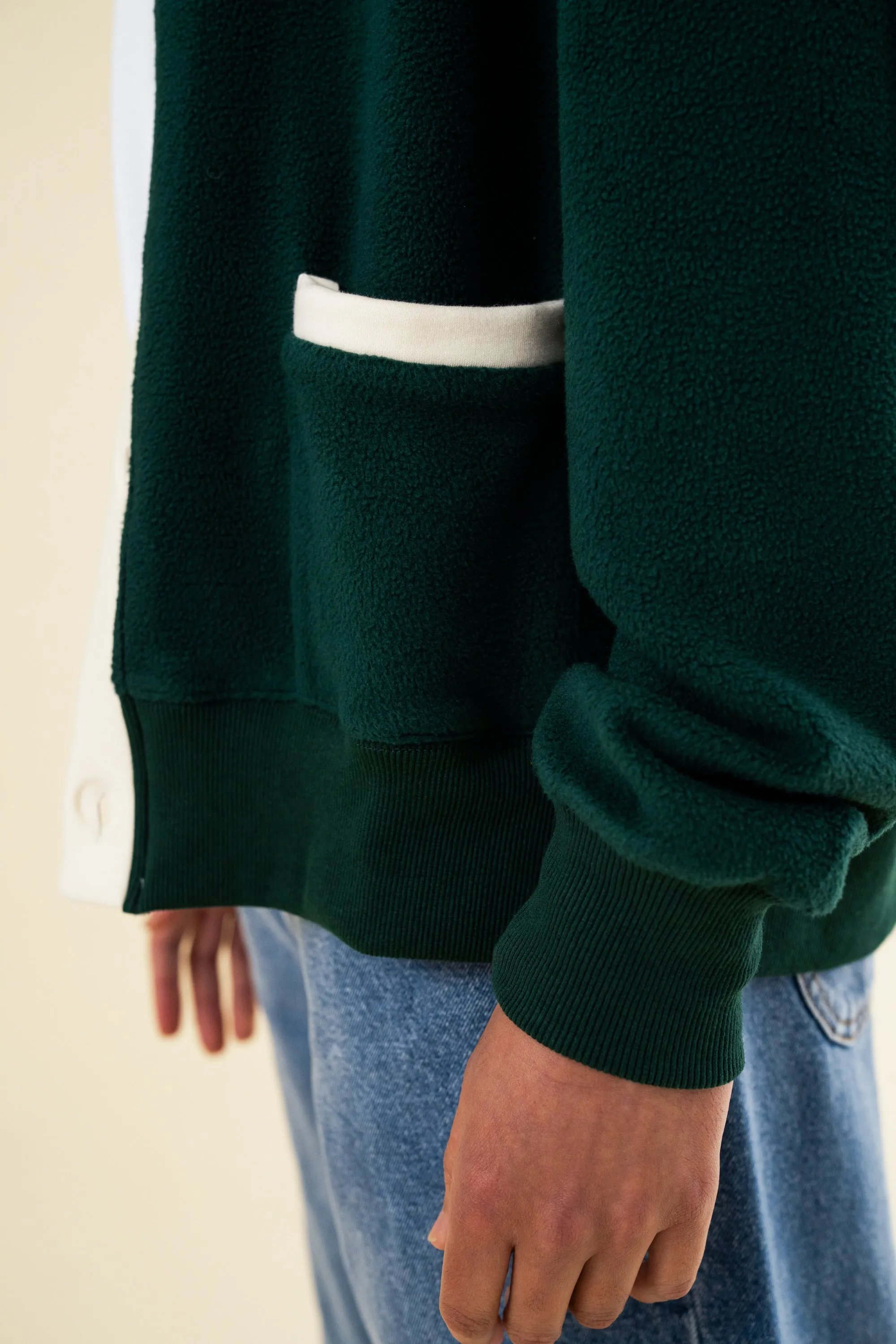 HARVARD REVERSE FLEECE CARDIGAN - BOTTLE GREEN