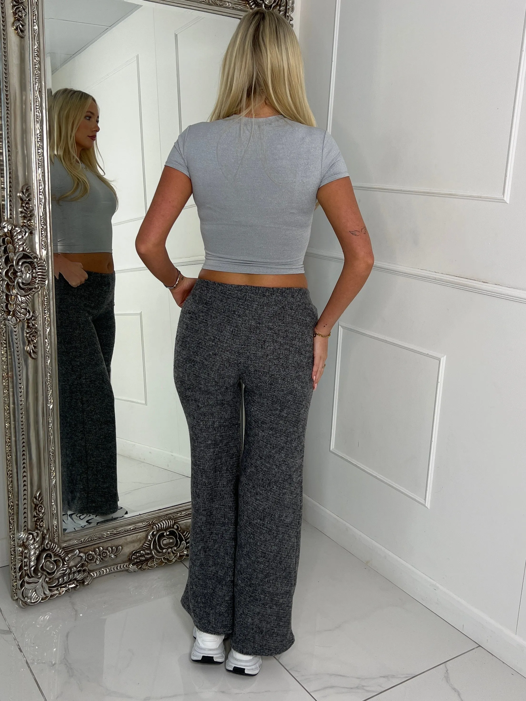 Heavy Rib Straight Leg Pants - Grey Knit
