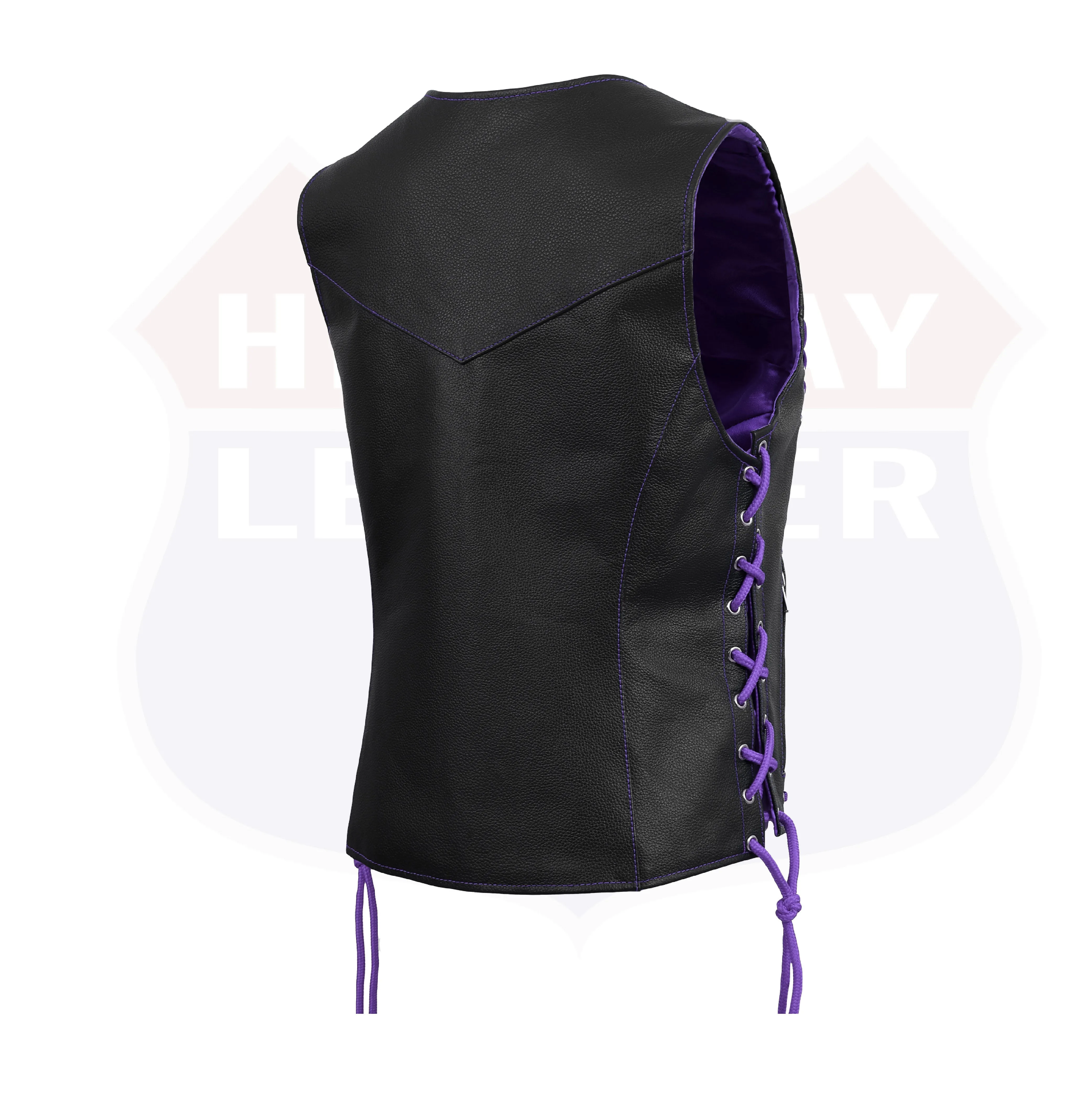 HL14859PURPLEEYELET WOMEN SIDE LACE VEST  M/O BUFFALO LEATHER PURPLE/BLK