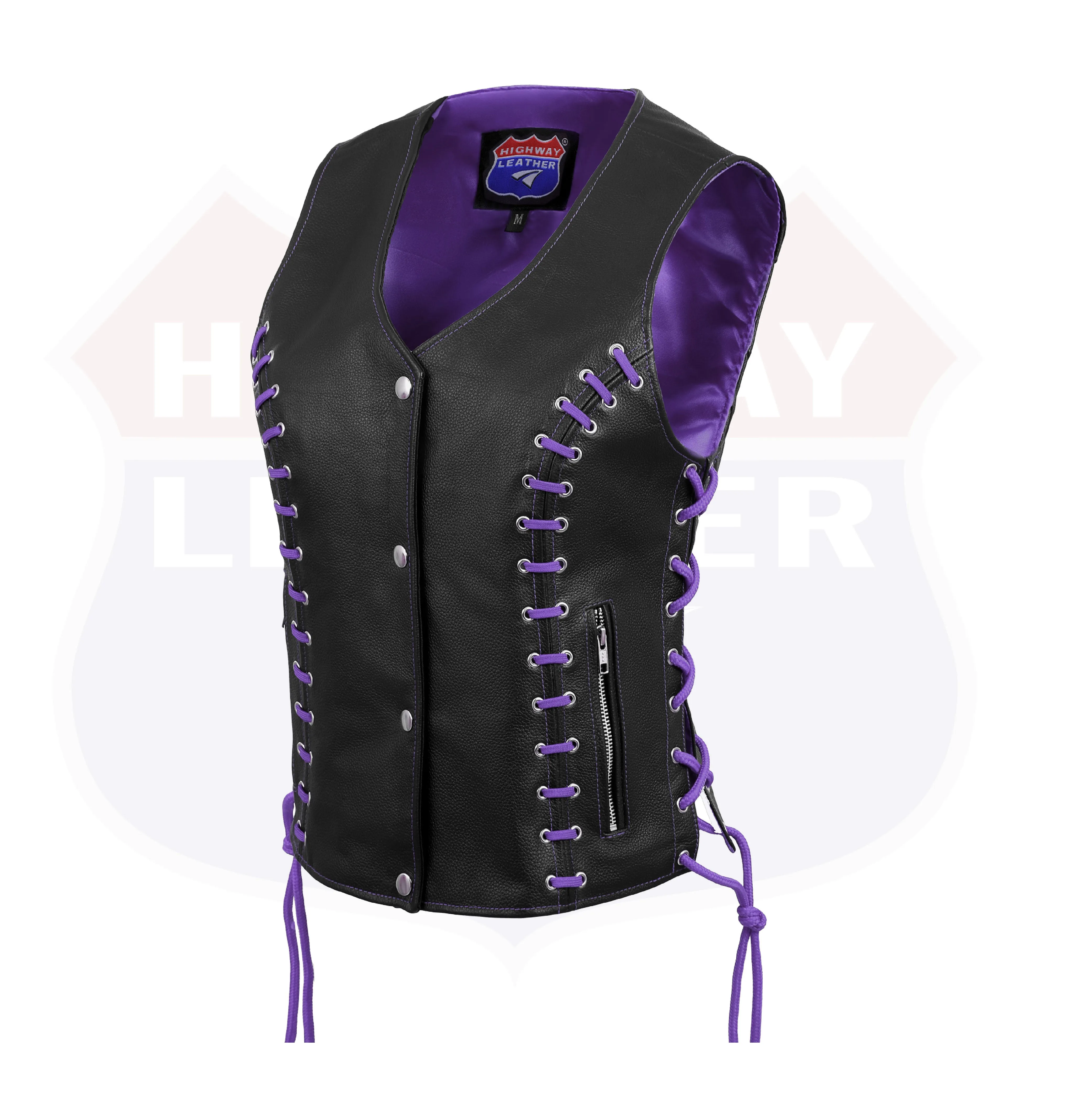 HL14859PURPLEEYELET WOMEN SIDE LACE VEST  M/O BUFFALO LEATHER PURPLE/BLK