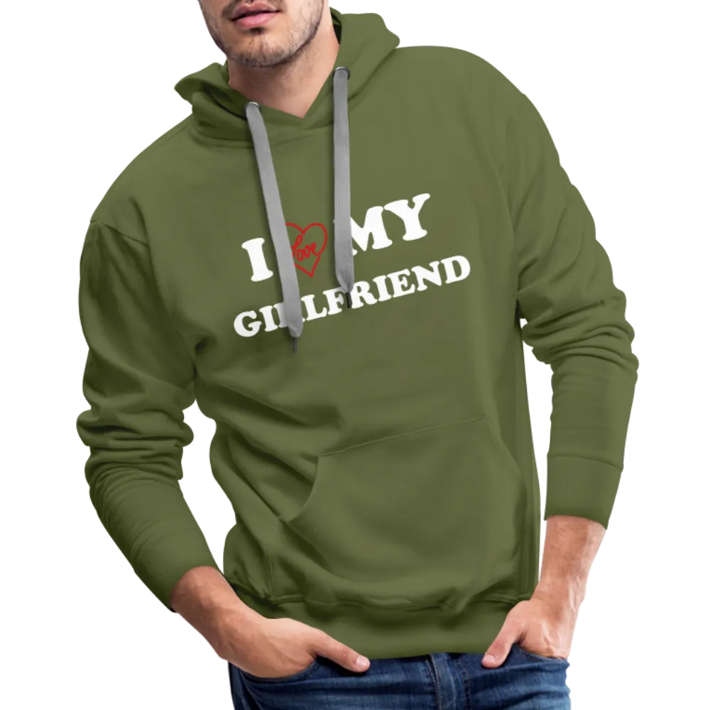 I Love My Girlfriend : Men’s Premium Hoodie (White Letters)