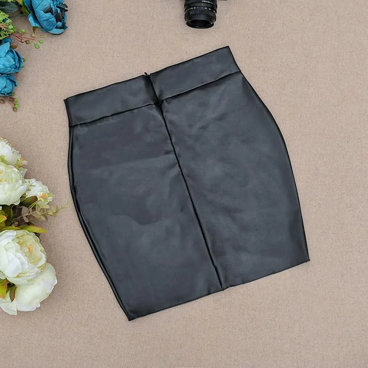Irregular Zipper PU Bodycon High Waist Slim Short Skirt
