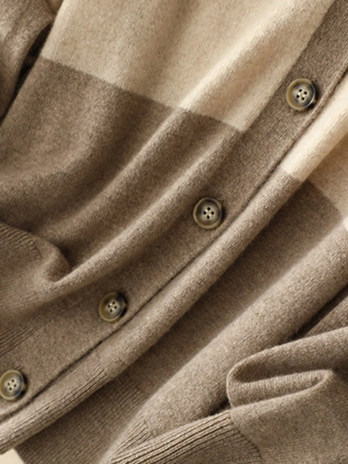 Khaki Casual Long-Sleeve Cashmere Cardigan