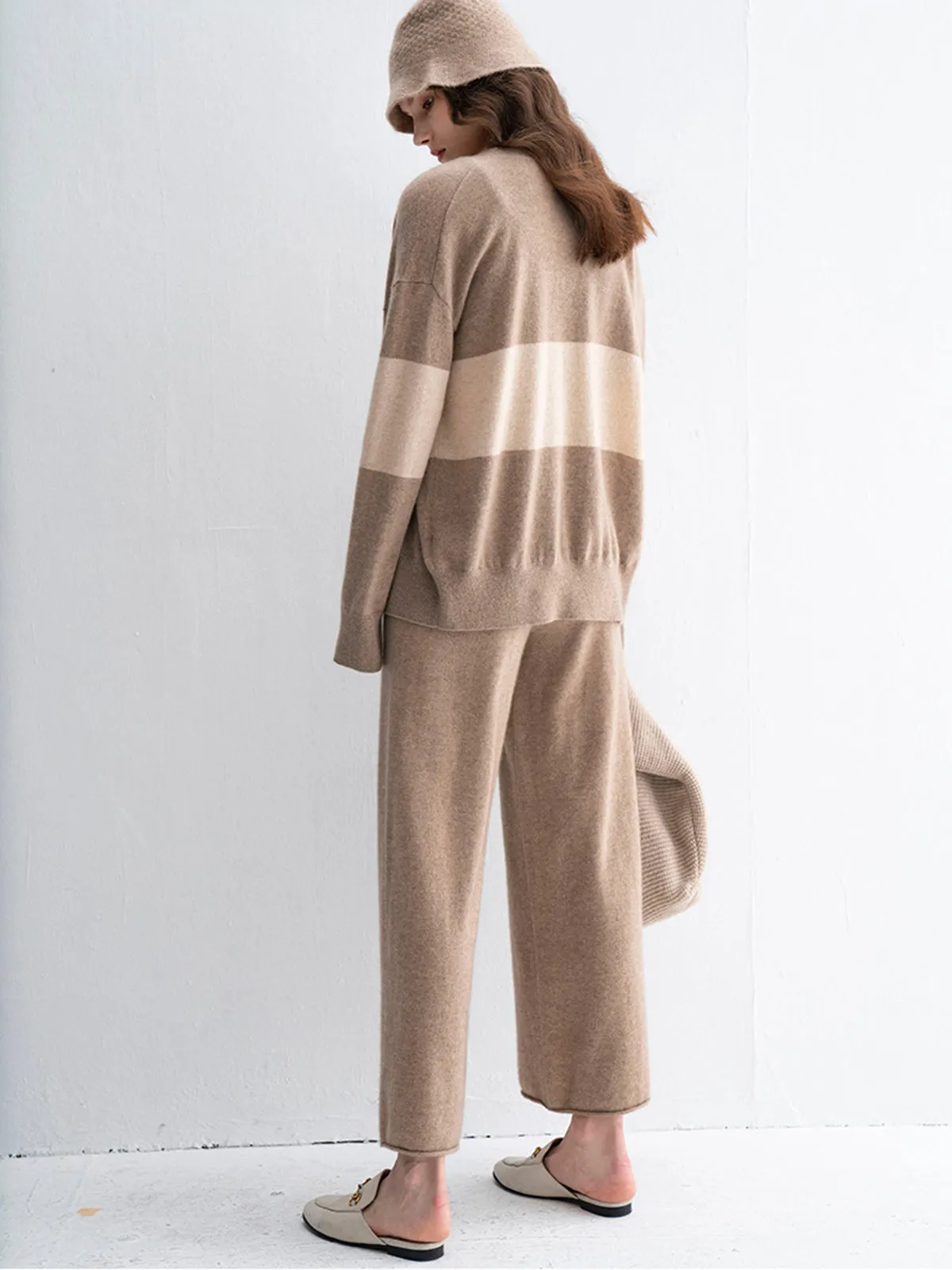 Khaki Casual Long-Sleeve Cashmere Cardigan