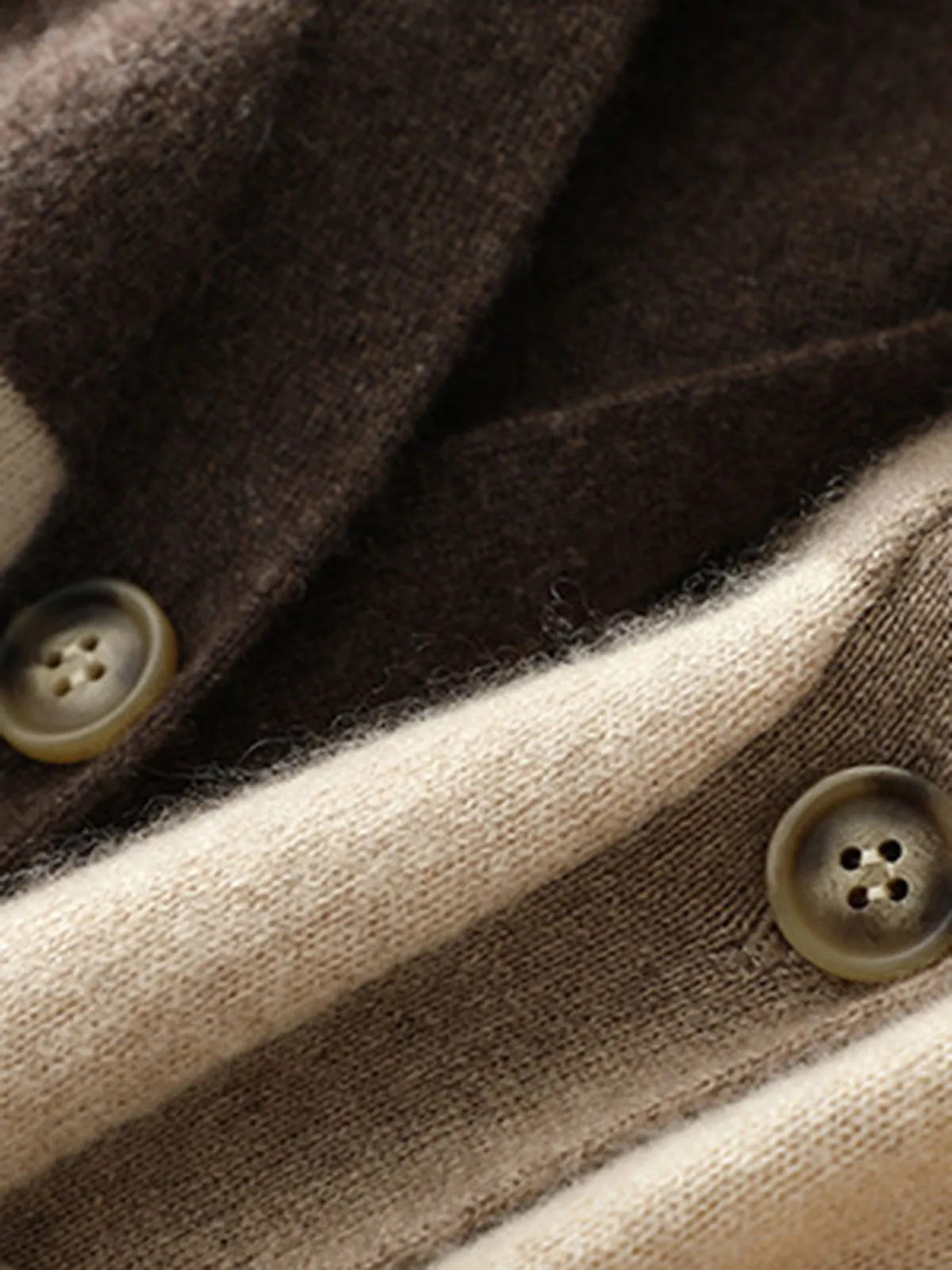 Khaki Casual Long-Sleeve Cashmere Cardigan